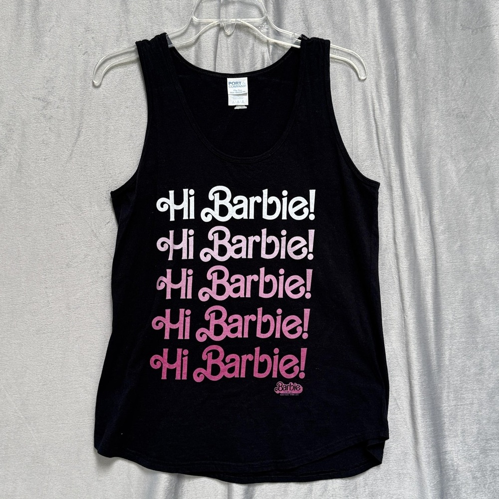 Barbie Tank Top Womens Large Black Hi Barbie Graphic Port & Company 2019‎ Cotton